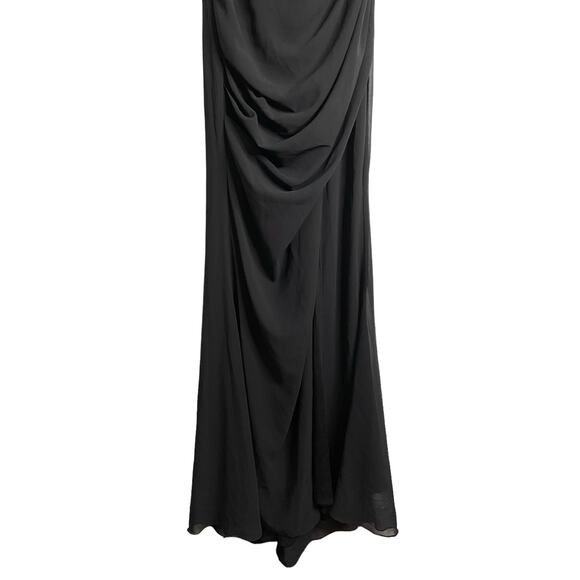 Ieena for Mac Duggal 55704 Beaded Shoulder Ruched Dress High Slit Black Size 4 - Picture 11 of 15